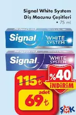 SİGNAL WHİTE SYSTEM DİŞ MACUNU ÇEŞİTLERİ 75 ML fiyat ve kampanya bilgisi